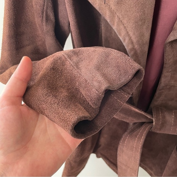 Vintage Suede Belted Jacket Size XS Brown 70s 80s Retro Western Boho - Picture 3 of 9